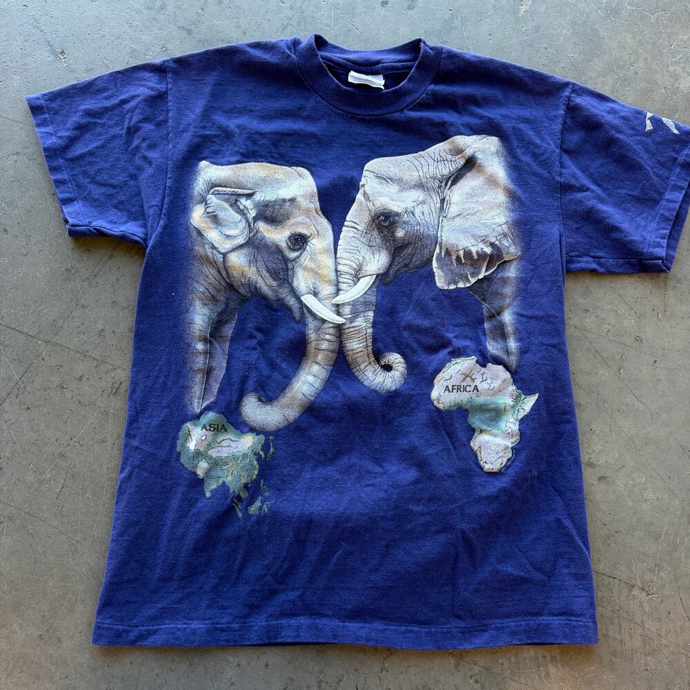 Vintage Y2k 90's Harlequin Nature Elephant Africa Purple Ss Graphic Tee M